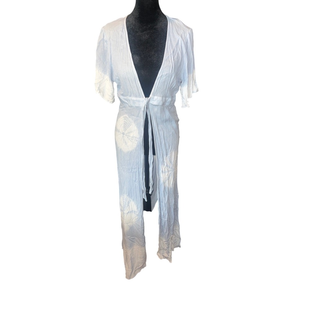 Hommage Los Angeles Blue Tie Dye Rayon Duster Cardigan Coverup Mens‎ M FLAW